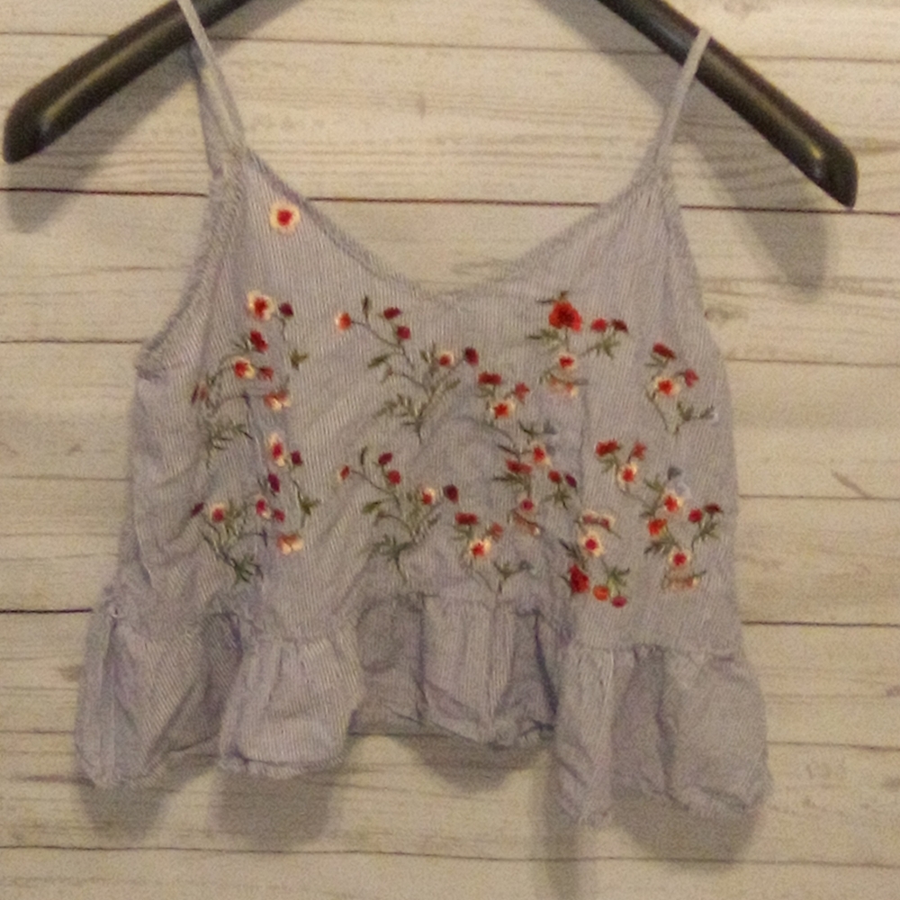 Brandy Melville Striped Embroidered Top Small